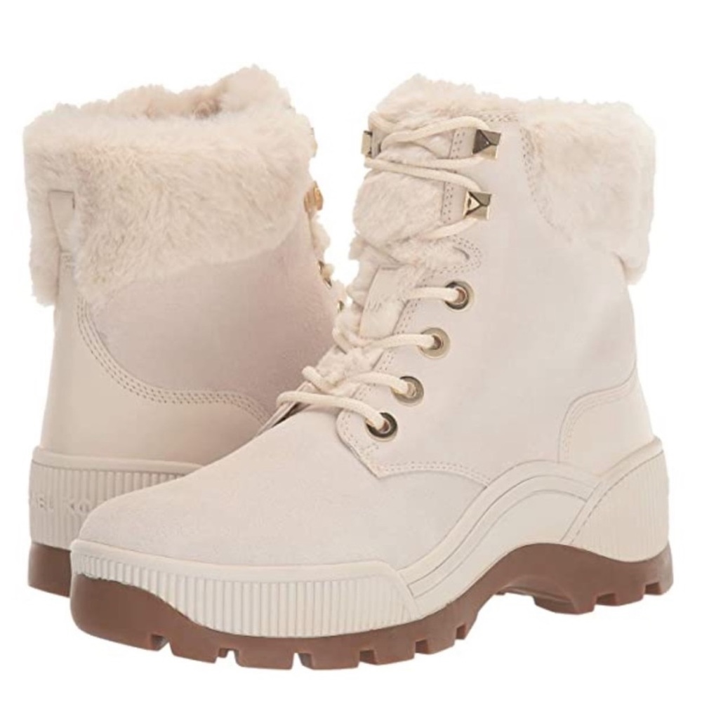 MICHAEL Michael Kors Cream Faux Fur Trim Suede “Shane” Bootie
